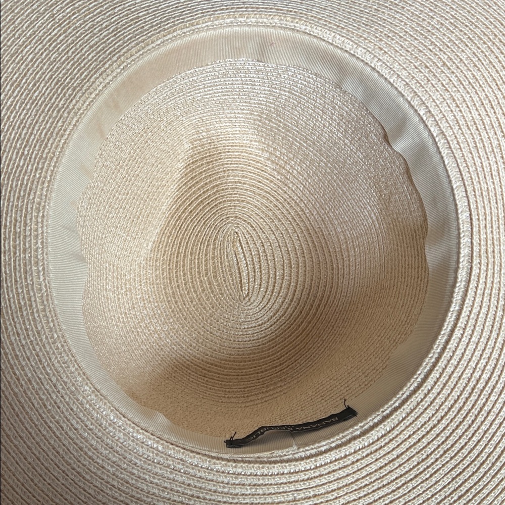 Banana Republic Classic Preppy Straw Vacation Sun Hat | Striped Seersucker Band - Picture 7 of 8